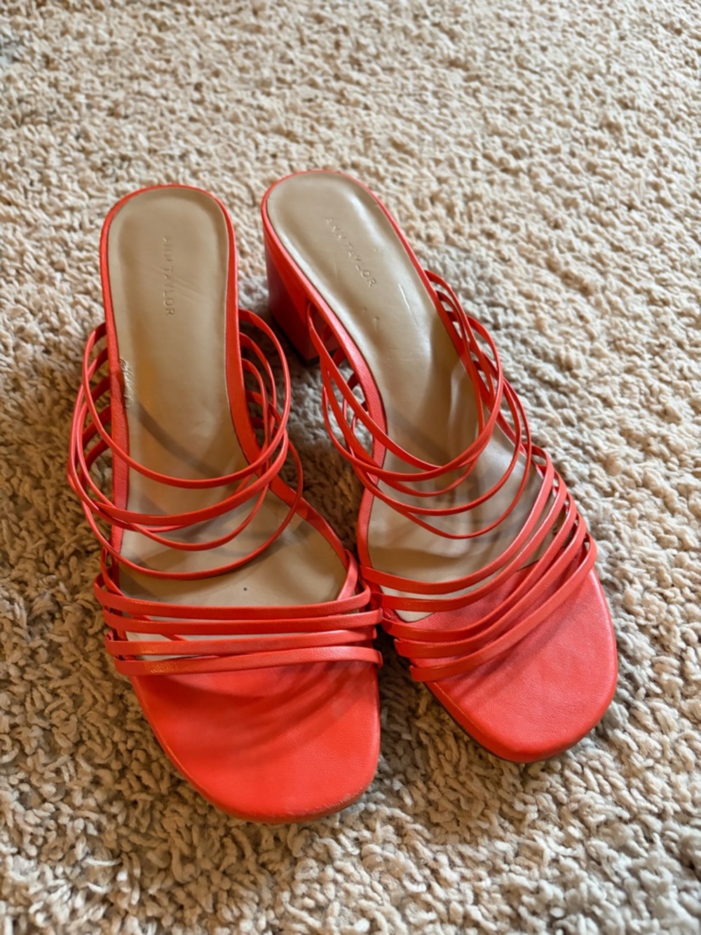 Ann Taylor Bright Orange Multi-Strap Block Heel Sandals